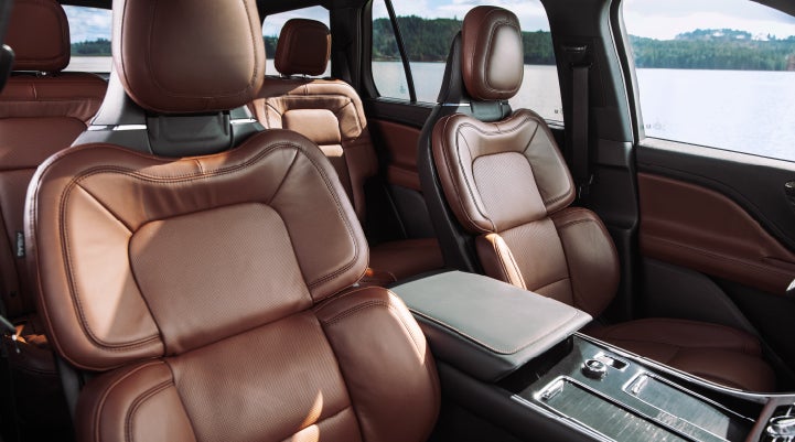 The front row's Perfect Position Seats in a 2024 Lincoln Aviator® Reserve model with Ebony Roast interior | Sheehy Lincoln of Gaithersburg in Gaithersburg MD