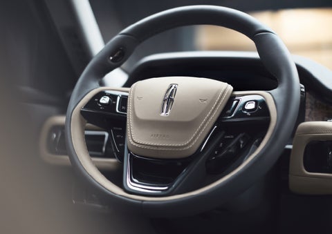 The intuitively placed controls of the steering wheel on a 2024 Lincoln Aviator® SUV | Sheehy Lincoln of Gaithersburg in Gaithersburg MD